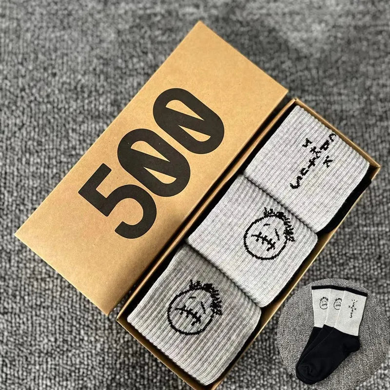 3 Pairs/Box Cactus Jack Cotton Crew Socks for Men