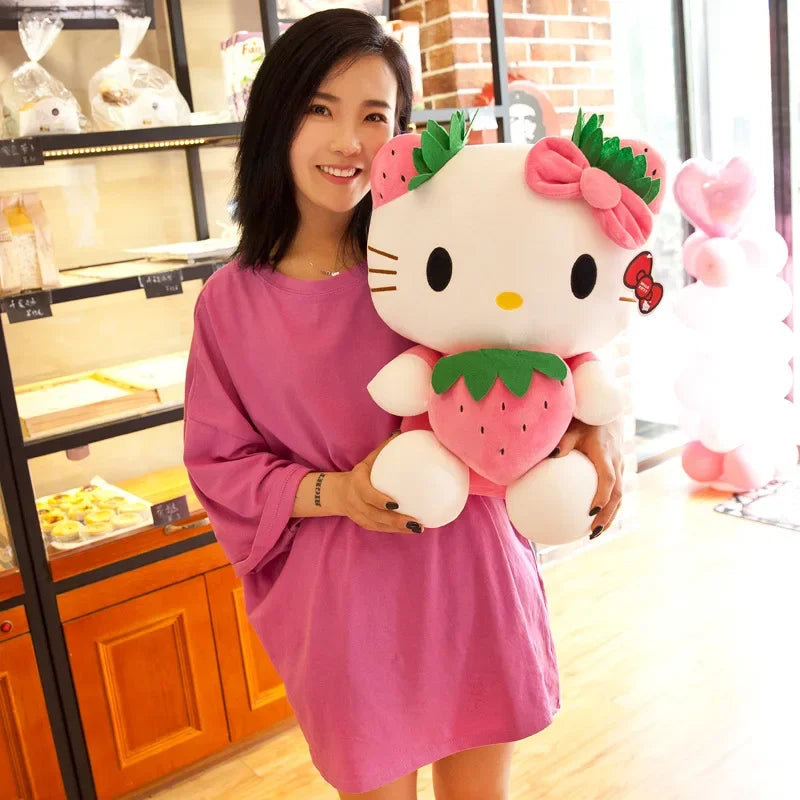 💖 22cm Sanrio KT Cat Plush Toy – Kawaii Strawberry Plush Doll 🎀