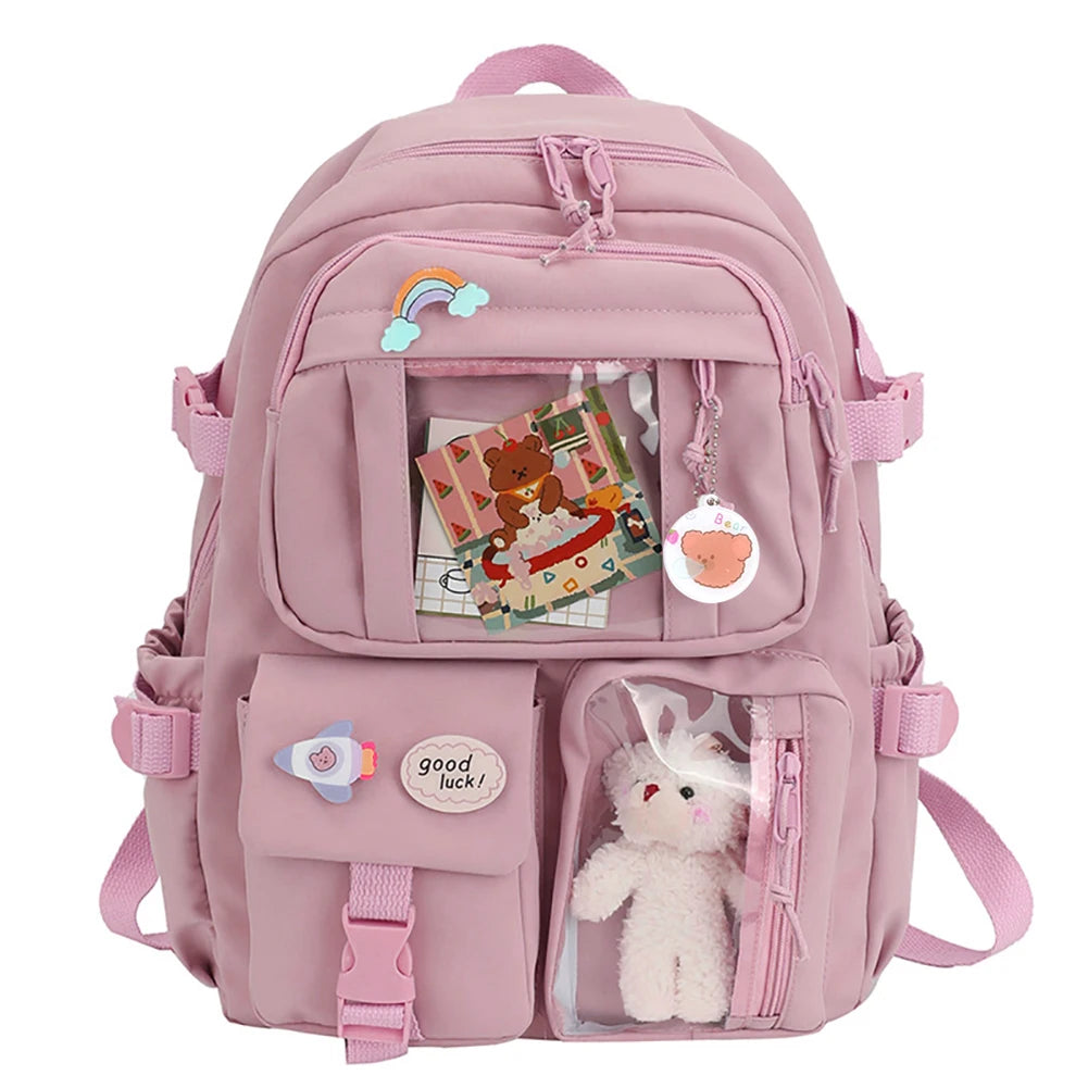 Cute College Rucksack for Students, Large Capacity Nylon Backpack