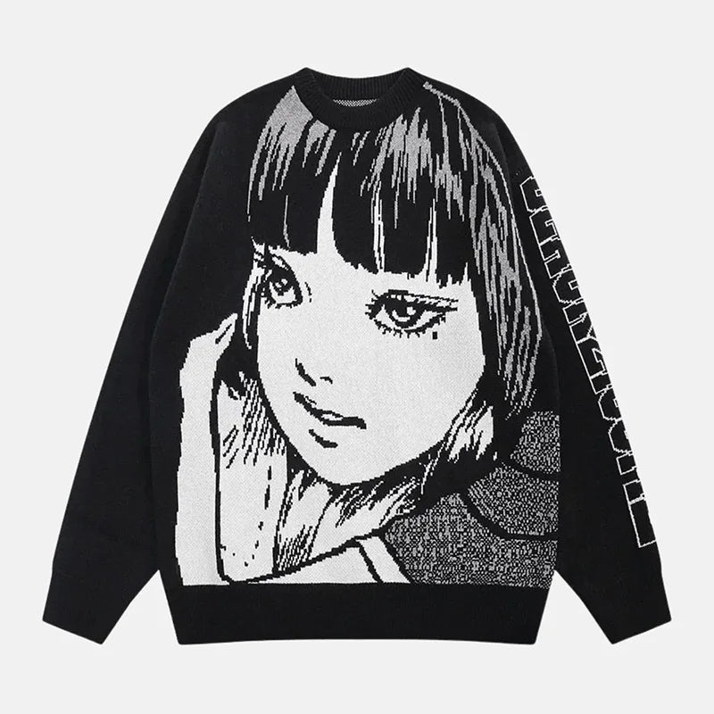 Oversized Anime Graffiti Sweater | Harajuku Streetwear 2023 Winter Cotton Pullover
