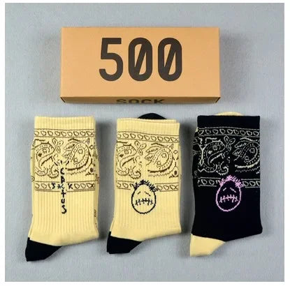 3 Pairs/Box Cactus Jack Cotton Crew Socks for Men
