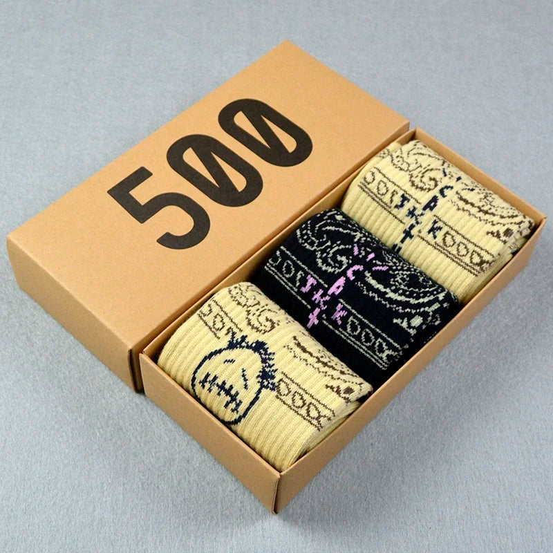 3 Pairs/Box Cactus Jack Cotton Crew Socks for Men