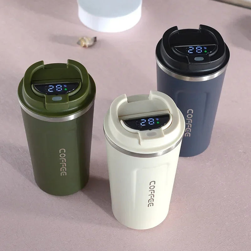 Stainless Steel Thermos Coffee Mug with Temperature Display - Insulated Vacuum Flask