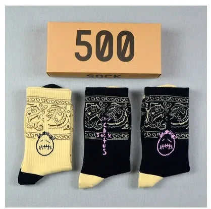 3 Pairs/Box Cactus Jack Cotton Crew Socks for Men