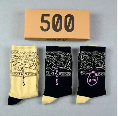 3 Pairs/Box Cactus Jack Cotton Crew Socks for Men