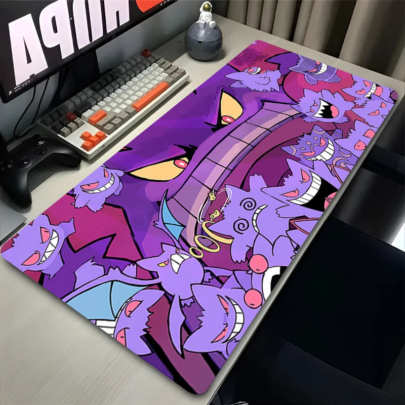 Purple Japan Anime Mouse Pad – P-pokemon, G-gengar, XXL Desk Mat, Kawaii Rug