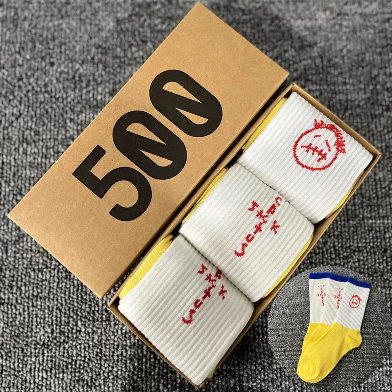 3 Pairs/Box Cactus Jack Cotton Crew Socks for Men