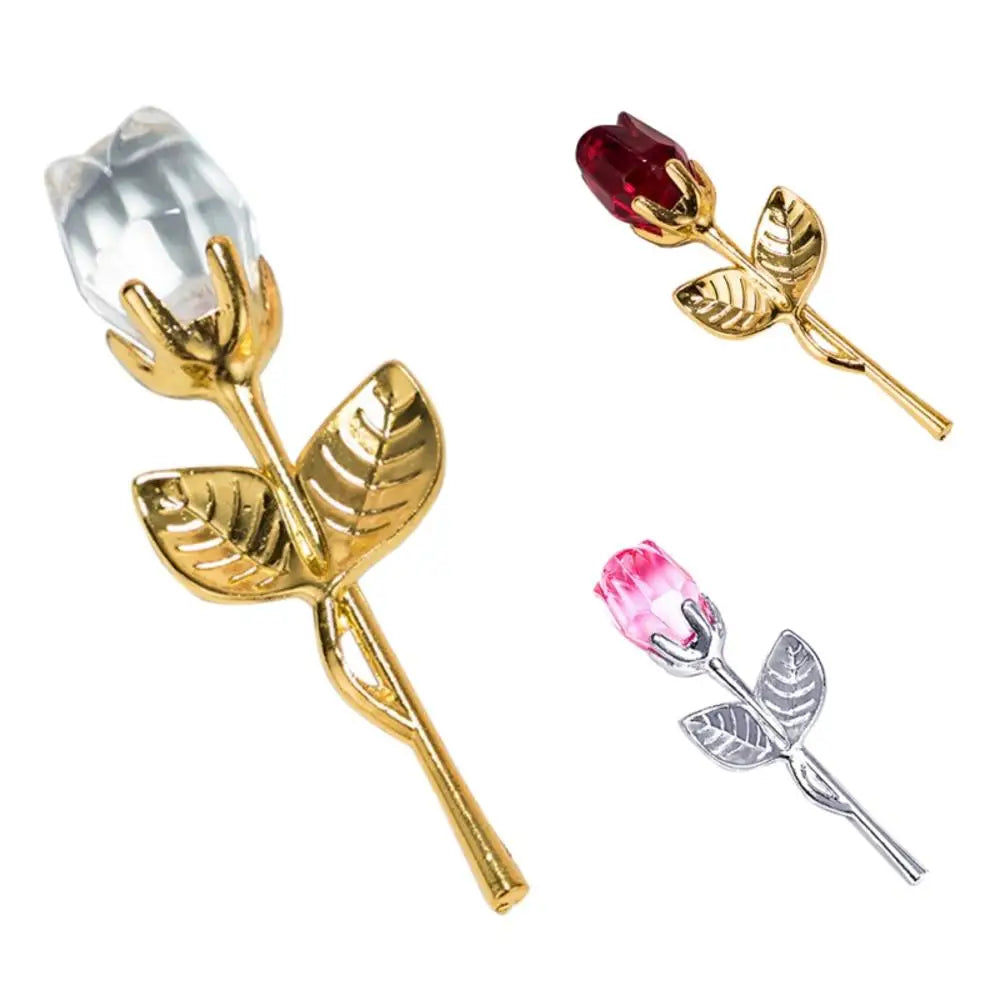 Crystal Glass Rose with Silver/Gold Rod – Valentine's Day Gift for Girlfriend & Wedding Decor