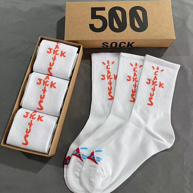 3 Pairs/Box Cactus Jack Cotton Crew Socks for Men