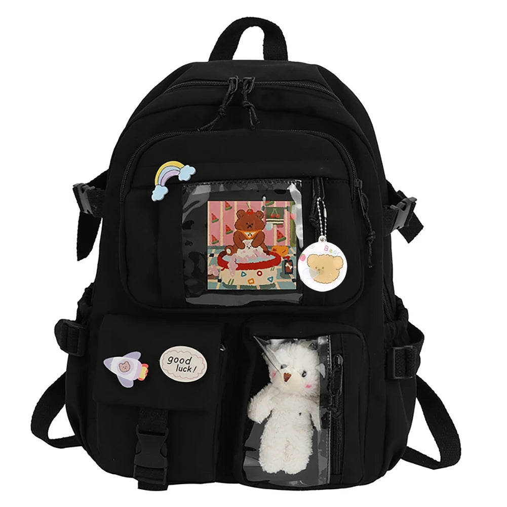 Cute College Rucksack for Students, Large Capacity Nylon Backpack