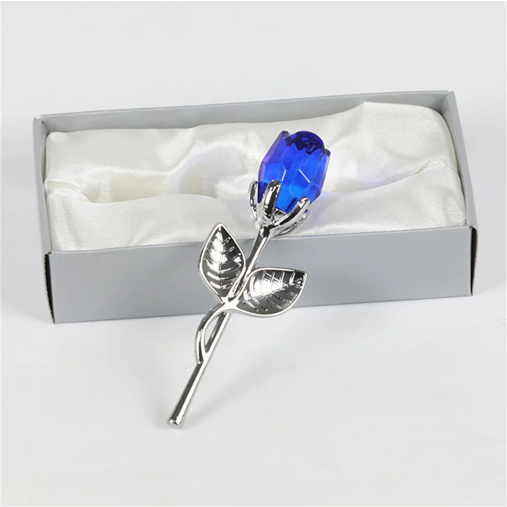 Crystal Glass Rose with Silver/Gold Rod – Valentine's Day Gift for Girlfriend & Wedding Decor